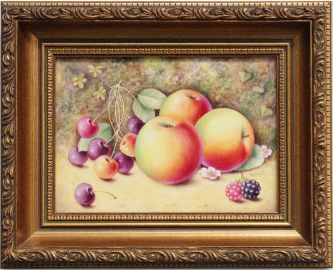 A Royal Worcester Fruit Painted Plaque by P Platt, 17cm by 11.5cmNot inspected out of frame. No visable damage. In a modern c