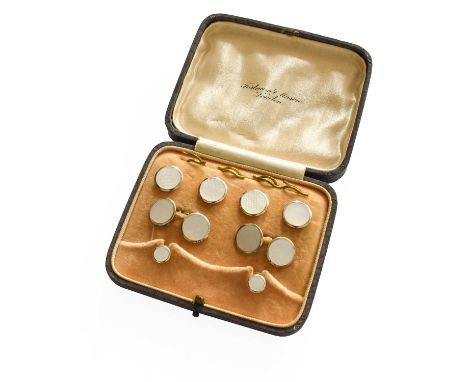 A Mother-of-Pearl Dress Stud and Cufflink Suite, comprising of four buttons, two studs and a pair of chain linked cufflinks, 