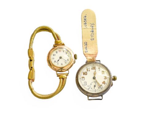 A Silver Enamel Dial Borgel Case Wristwatch and a lady's 9-carat gold wristwatch (2)Both watches are working