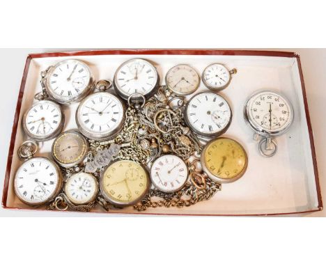 A Selection of Silver Pocket Watches, Lady's Fob Watches, Watch Chains, Rolex late 1950's booklet and Omega "This Explanatory