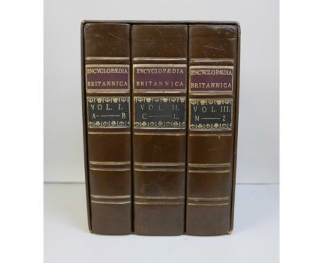 Three volumes, A Reproduction of The First Edition of the Encyclopedia Britannica in slip case