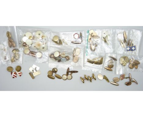 A collection of vintage rolled gold, gold plate and gilt cufflinks