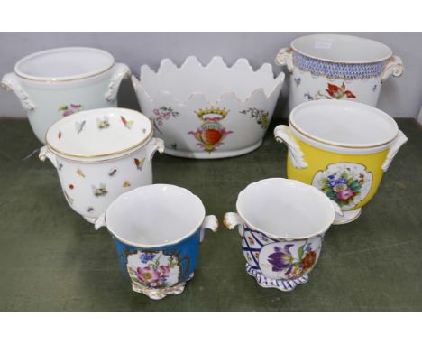 Seven ceramic planters, Vista Alegre, Porcelaine Royale, ToussiCourt, etc.