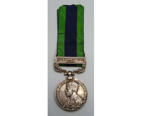 An India General Service medal with Afghanistan N.W.F. 1919 clasp to 9988 Pte. T.T. Barley, 1. York. R.