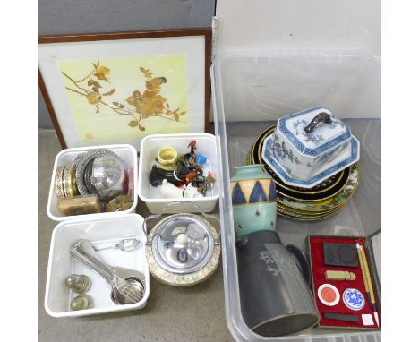 A Dagounis Greek  plate, ST Greek plate, four Japanese decorative plates, other mixed pottery including butter dish, a Wedgwo