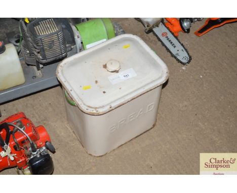 An enamel bread bin