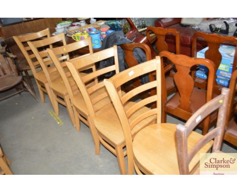 Five beech ladder back dining chairs