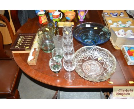 A quantity of various glassware; a recorder; a set of spoons etc