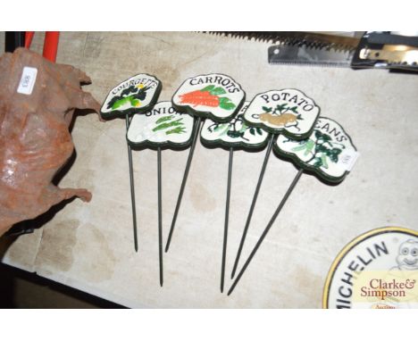 Six garden vegetable metal signs 