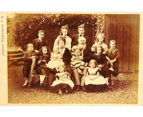 A PHOTOGRAPH ALBUM  containing approximately sixty-five carte-de-visite and and eleven cabinet portrait photographs.