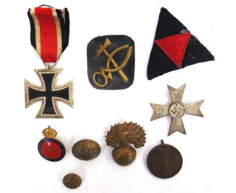 ASSORTED MILITARIA  comprising a German Iron Cross, 1939-45; a German War Merit Cross 1st Class pin-back medal; a German War 