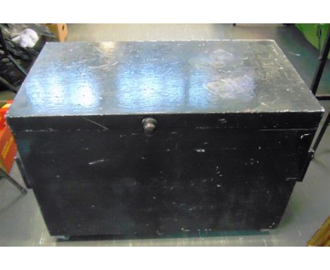 A QUANTITY OF HARNESS AND OTHER TACK contained in a black painted tack box/trunk with pair of carrying handles and on wheels,