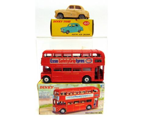 TWO DINKY MODEL VEHICLES  comprising a No.160, Austin A30 Saloon, pale brown, generally good to fair condition (damp blooming