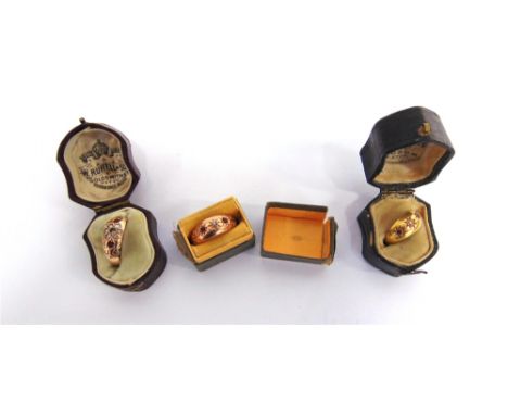 A DIAMOND AND RUBY 18 CARAT GOLD RING finger size M1/2, 2.6g; with a 9 carat gold ring, and another similar; 6g gross; all ca