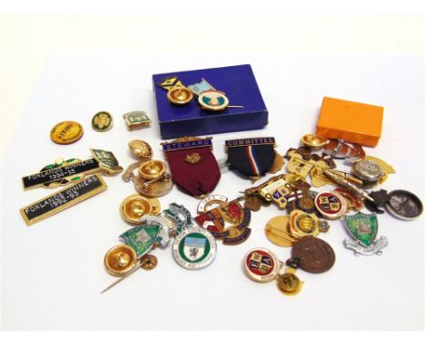 ASSORTED ENAMEL & OTHER BADGES & MEDALS  including those of bowling interest.