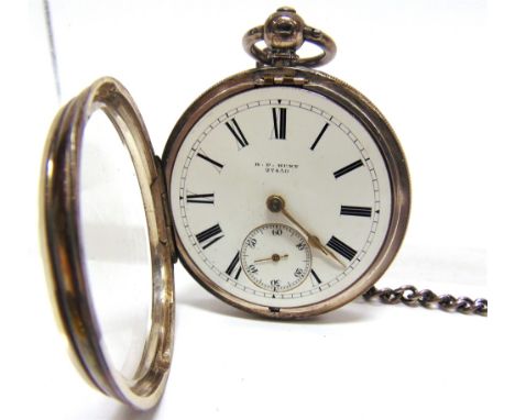 H.P. HUNT, BARNSTAPLE a silver open faced pocket watch, London 1883, the three piece hinged case housing a signed, key wound,