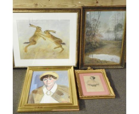 Kate Wyatt, contemporary, Edlyn &amp; Edmund, hares, limited edition print, 45 x 55cm, with certificate, together with W.F. W