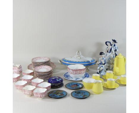 A Shelley tea service, together with a Shelley coffee service, three figurines and cloisonne dishes