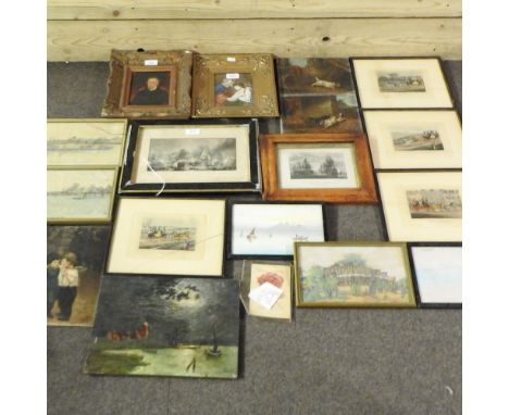 English School, 19th century, portrait of a gentleman, oil, together with a pair of landscapes and various mainly 19th centur