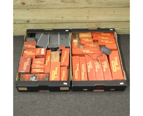 Two boxes of Triang model railway, together with a Briton's field gun and a Steiff monkey