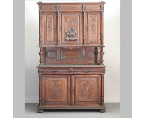 A 19th century French carved walnut buffet, 144cm