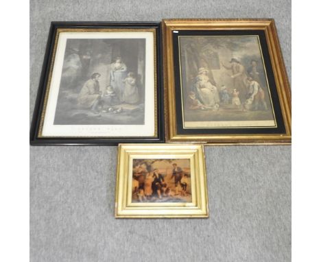 After George Morland, 1763-1804, a pair of prints, 62 x 48cm, together with an ambrotype (3)