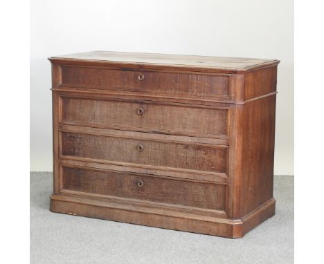 A 19th century Italian walnut commode, containing four long drawers, 120cm
