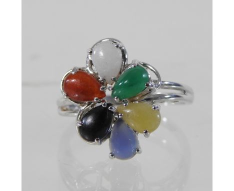 An 18 carat gold and coloured hardstone ring, boxed