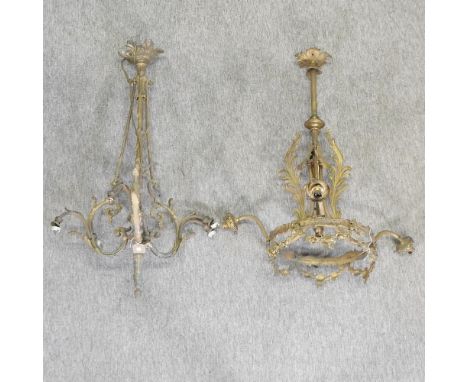 A gilt ceiling light, 88cm high, together with another similar