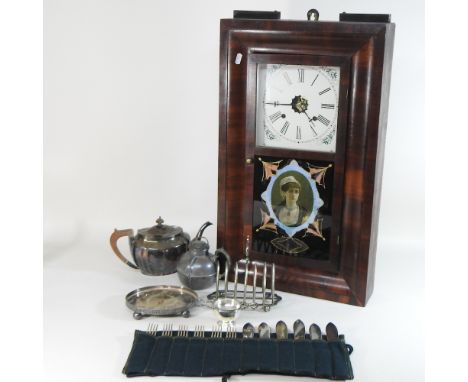 A collection of 19th century and later silver and plated items, to include a silver tea strainer, together with a 19th centur