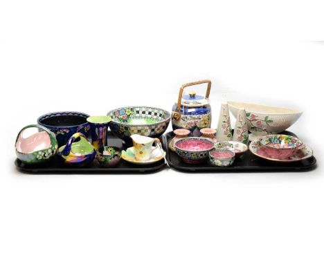 A selection of Maling decorative ceramic wares, including: Maling ‘Peony Rose’ pattern dishes; hexagonal biscuit barrel with 