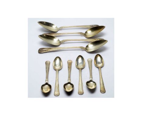 Four mid-20th Century Danish silver tablespoons, by H.L. Schmidt, c.1941, with floral finial, 7.6oz gross; and a set of six D