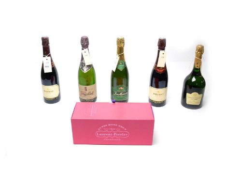 A selection of bottles of sparkling wine, including: two bottles of Bouvet Rubis Excellence, 75cl, 12.5%; a Laurent-Perrier C