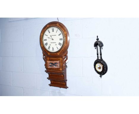 J.W. Richardson, Darlington: a late 19th Century inlaid walnut drop dial wall clock, 82cms high; together with a late Victori
