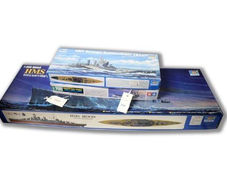 A Trumpeter ‘HMS Hood’ scale model set, in box; together with two various 1:700 scale British military model battle ships, co