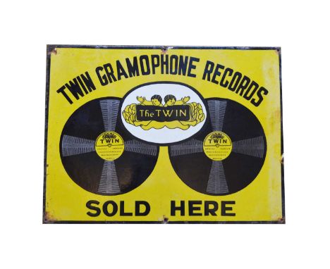 'The Twin' enamel advertising sign, inscribed 'Twin Gramophone Records, Sold Here', 61 x 46cms.