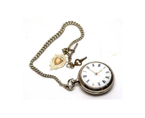 A George IV silver pair cased open faced pocket watch, the white enamel roman dial fitted key wound movement, on silver watch
