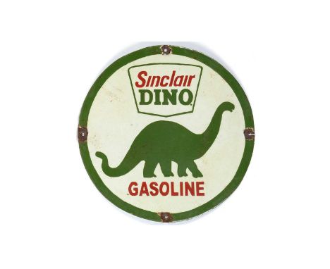 Sinclair Dino Gasoline enamel advertising sign, with diplodocus design, circular, 38cms diameter.
