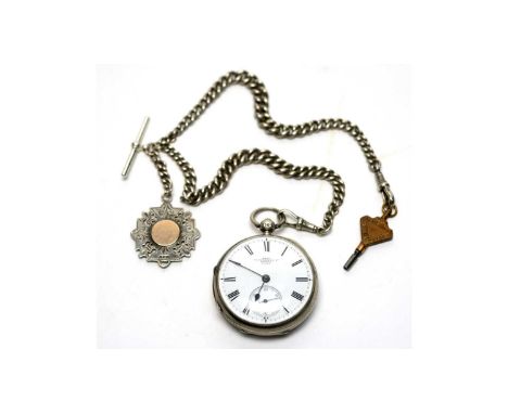 A Victorian silver cased open faced pocket watch, by Dent, London, the white enamel roman dial with subsidiary seconds apertu