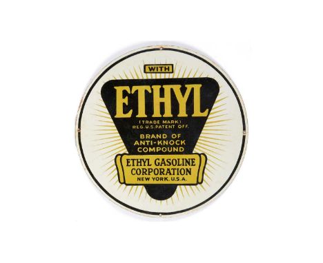 Ethyl Gasoline Corporation enamel advertising sign, Brand of Anti-Knock Compound, circular, 61cms diameter.