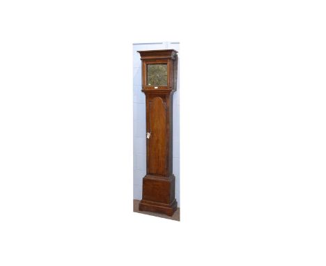 William Farrer, Pontefract: an 18th Century oak longcase clock, the 10in. brass roman dial with date aperture, fitted thirty-