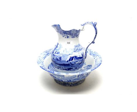 A Spode’s Italian blue and white ewer and basin, the basin 37cms diameter.