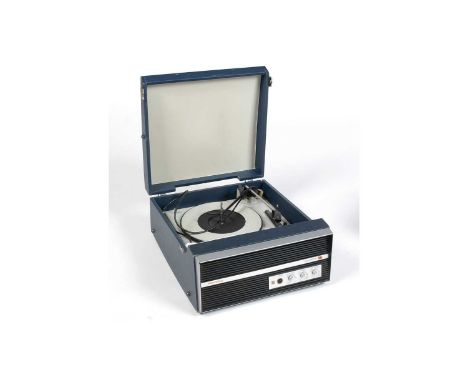A Murphy Majorette mono record player, in blue vinyl case, brushed steel knobs and panel.