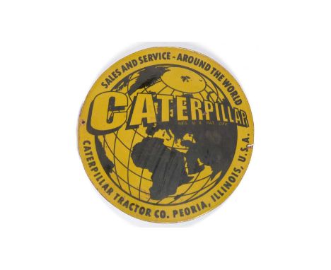 Caterpillar enamel advertising sign, Sales and Service - Around the World, Caterpillar Tractor Co. Peoria, Illinois, U.S.A., 