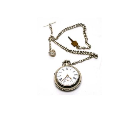 A Victorian silver pair cased open faced pocket watch, the white enamel roman dial with subsidiary seconds aperture, fitted k