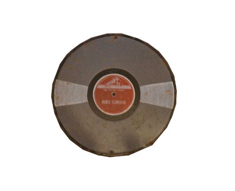His Master's Voice enamel advertising sign, of record form, inscribed 'Records', 30.5cms diameter.
