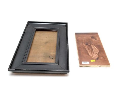 A Victorian rectangular ceramic wall tile, illustrating a lady, the reverse with impressed Flaxman mark, 30.5 x 15.5cms wide,