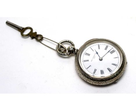 A silver cased open faced fob watch, The Longbrook, the white enamel roman dial fitted key wound movement.