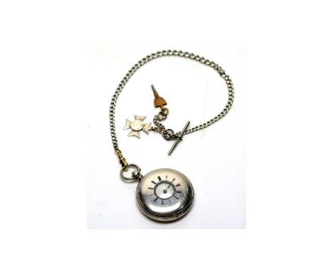 A Victorian silver cased half hunter pocket watch, retailed by Pascoe &amp; Son, Penzance, the white enamel roman dial with s