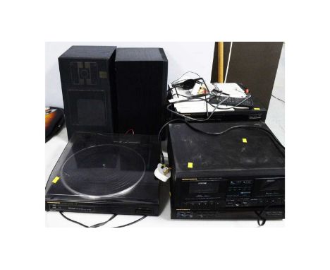 A selection of Marantz hi-fi equipment, including: stereo double cassette deck SD283; FM/MW/LW stereo tuner ST583L; compact d
